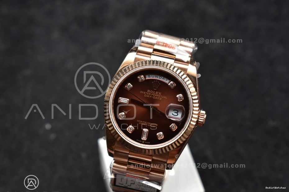 President SmoothTexture Edition Bracelet 904L DayDate Diamond Dial vr3255 678 (Gain Best Steel QF Weight) on Brown 36 V5 RG 0312